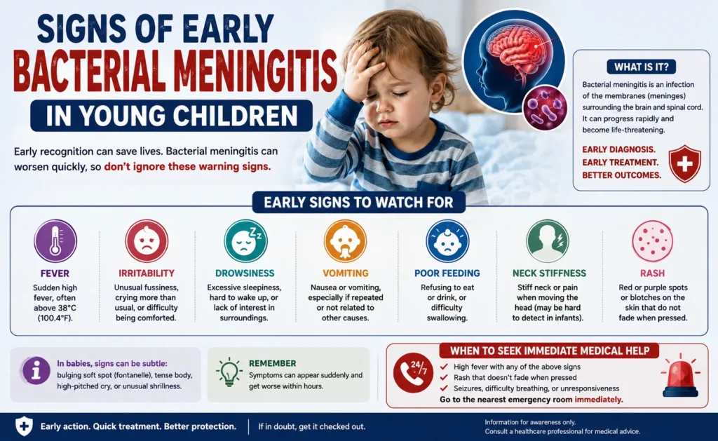 Signs of early bacterial meningitis in young children