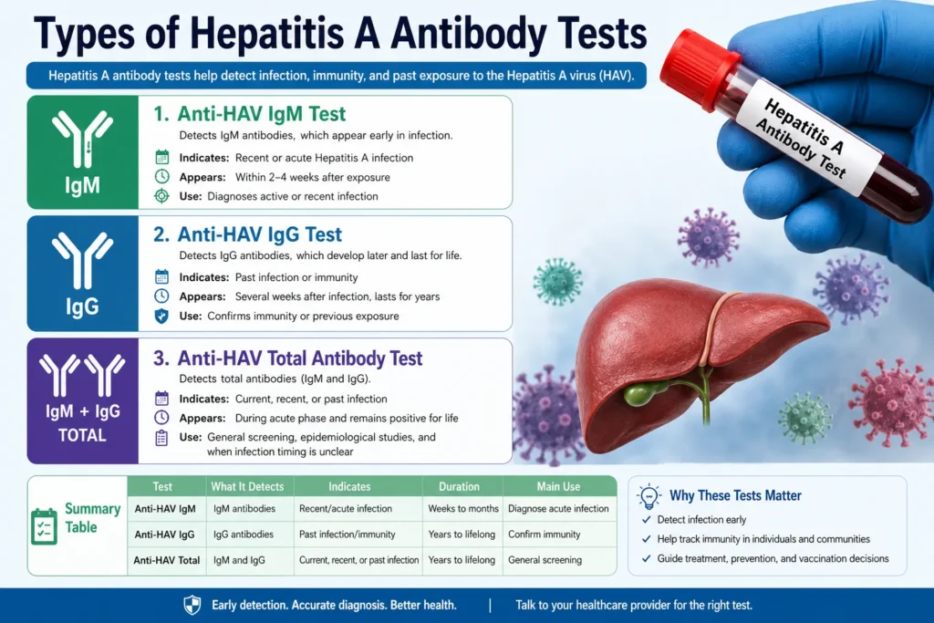 Types of Hepatitis A antibody tests