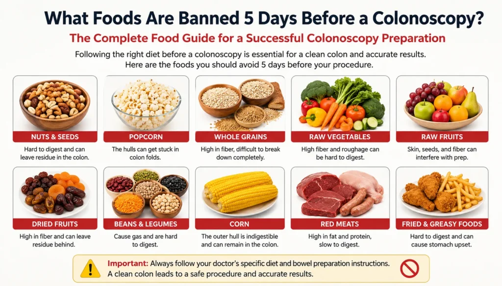 What can you not eat 5 days before a colonoscopy?