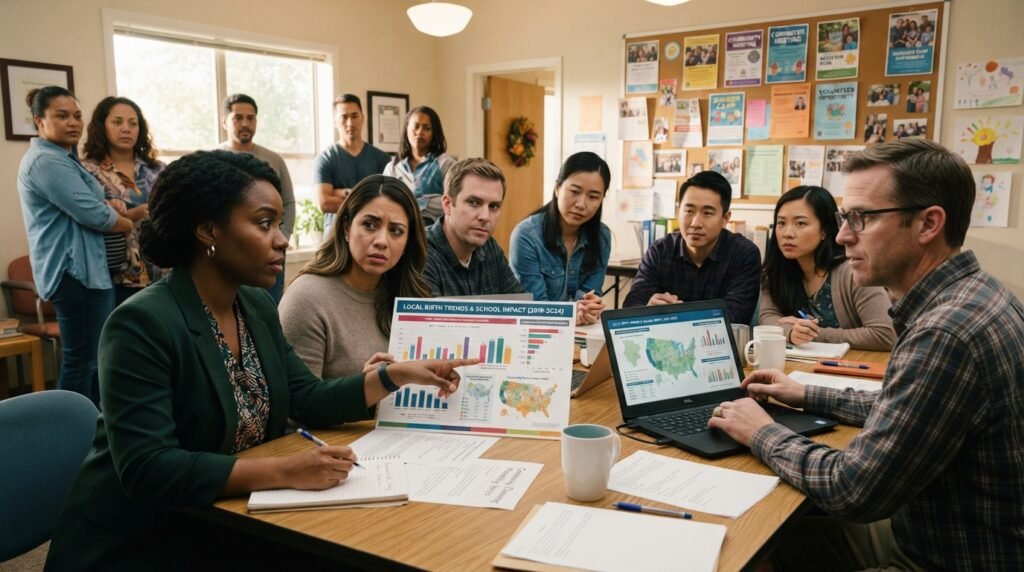 Families and school planners considering how birth trends may affect communities