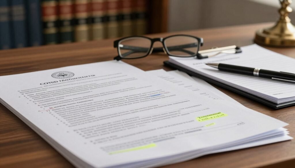 Legal papers beside medical notes about a COVID vaccine claim Legal papers beside medical notes about a COVID vaccine claim