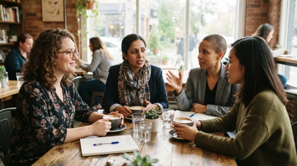 Women in their 20s and older discussing pregnancy and family timing